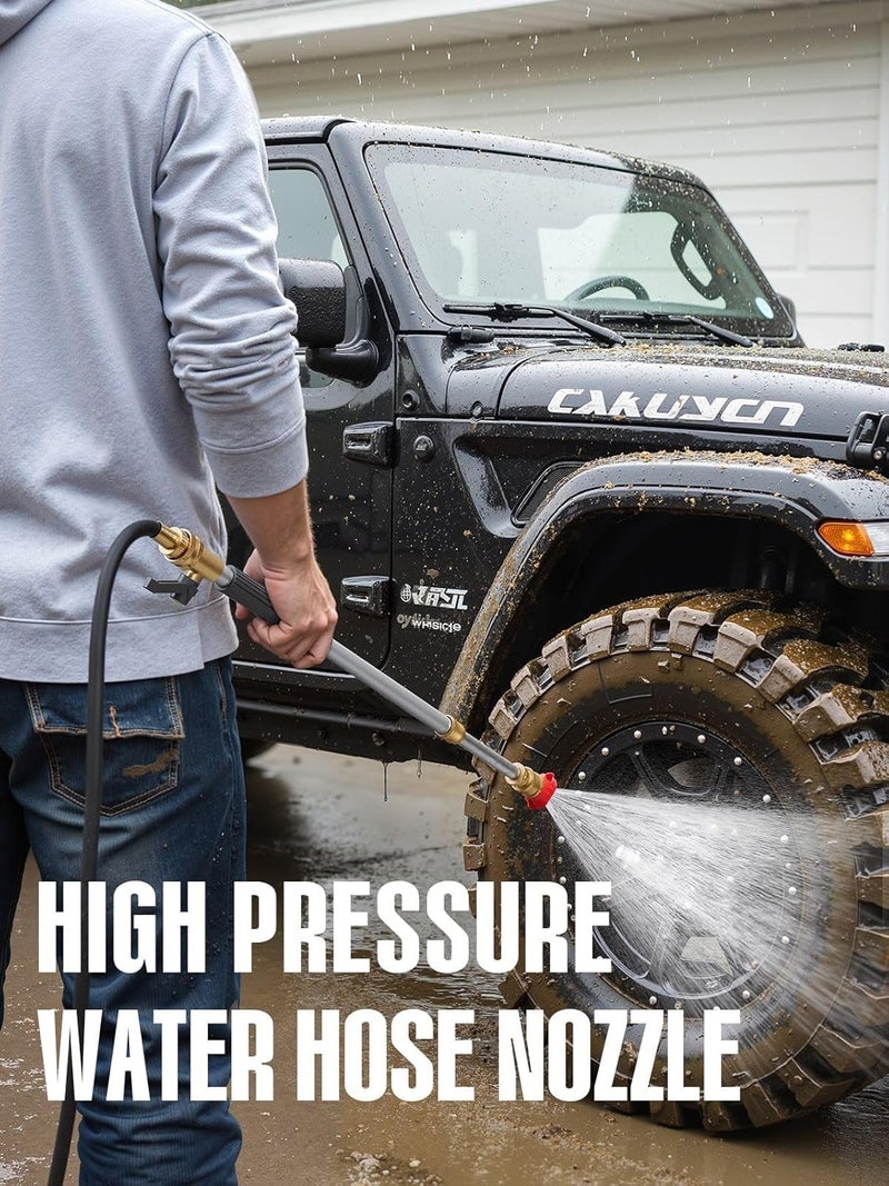 Hamirah Jet Nozzle High Pressure Hose Nozzle, 2025 Upgraded Adjustable Hydro Nozzle Wands 18-33 inch, Garden Water Hose Sprayer with 5 Tips and Hose Quick Connectors for Garden, Floor and Car Washing - Image 4
